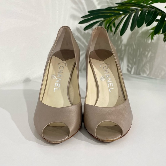 SOLD Authentic Chanel Taupe Peep Toe Heels size 38 - Picture 5 of 9